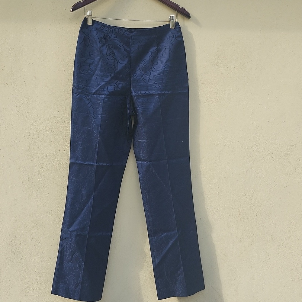 Dana Buchman Vintage Midnight Blue Patterned Pants 85 % Silk 14 % Wool